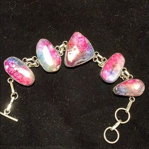 Sterling Silver handmade bracelet w/laced agate